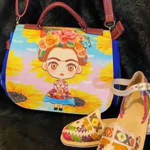 Mexican Frida Kahlo Crossbody Bag Purse Floral Canvas Material Zarape Sunflowers